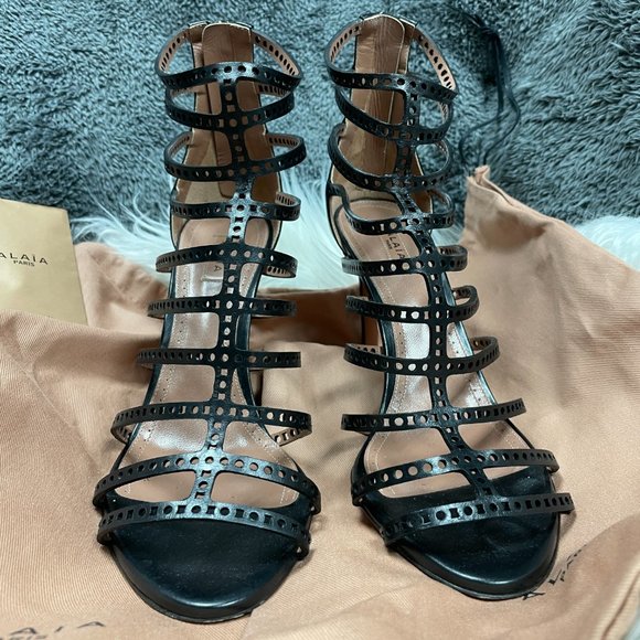 ALAIA Perforated Heeled Cage Sandals - Fits like a 7 or 7.5 - Picture 6 of 13